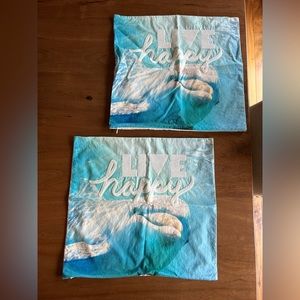 Two PBteen Live Happy dolphin 18x18” pillow covers